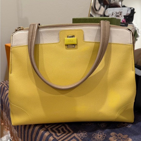 Furla Yellow and Cream Satchel - Picture 1 of 11